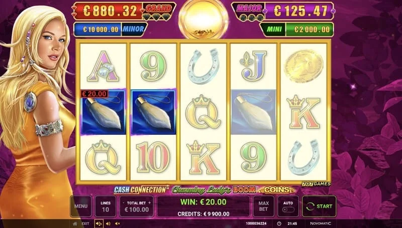 Cash Connection - Charming Lady's Boom Coins - ekran bazë me fitore në linjë