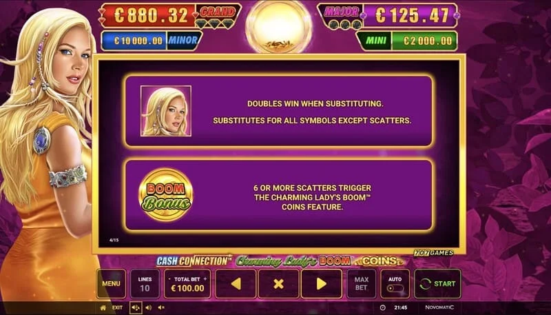 Cash Connection - Charming Lady's Boom Coins - fillimi i raundit Boom Coins në rrjetën 7×5